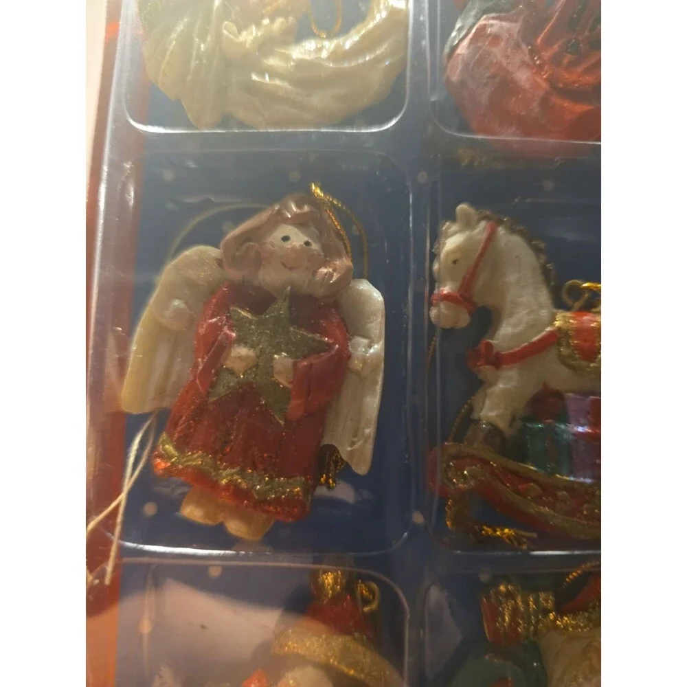 Vintage Christmas Ornaments, Resin, In Packaging, New Old Stock, 8 Quantity